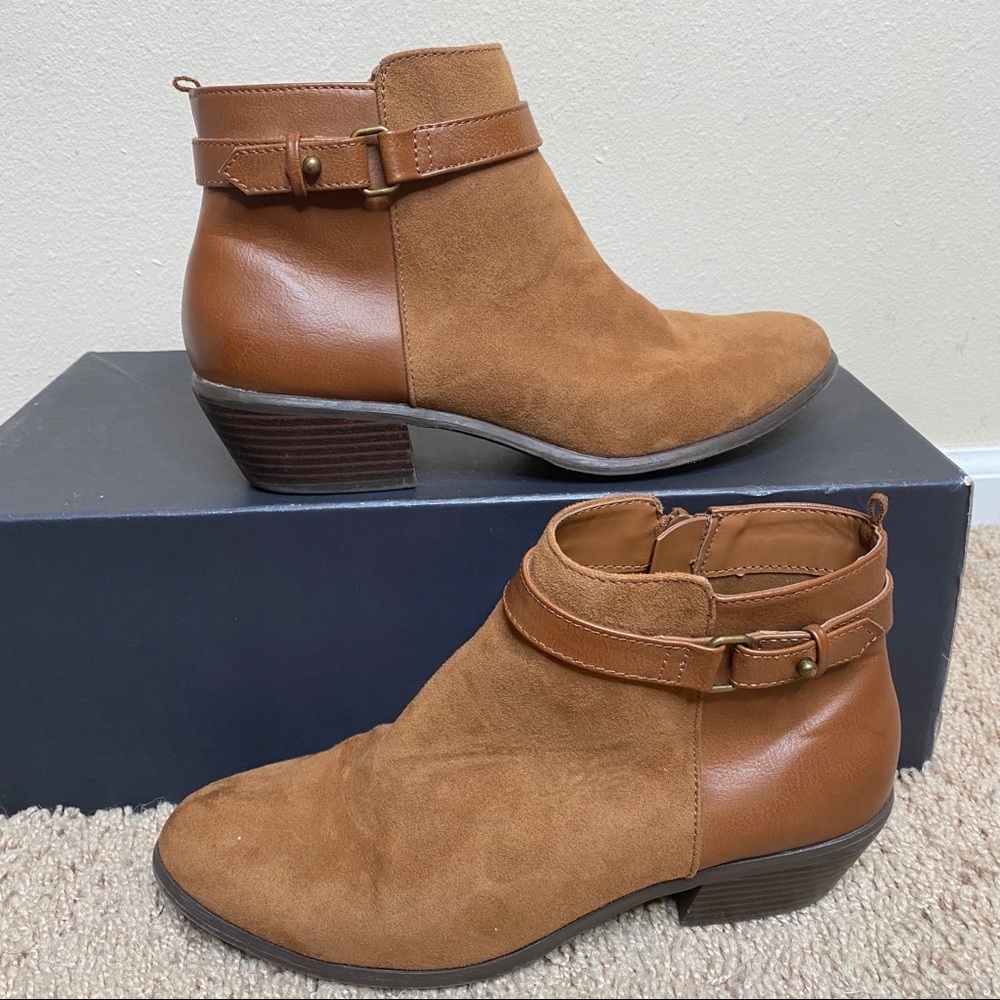 Old Navy Brown Buckle Booties Vegan Leather Size 7 - Picture 4 of 9